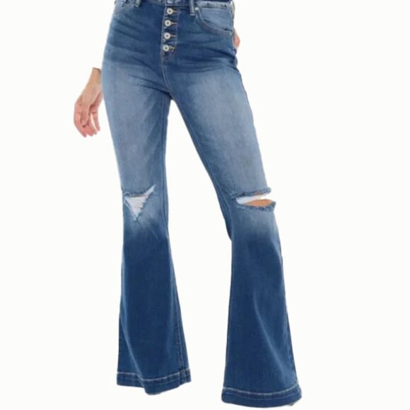 KANCAN Dixie Ultra High Rise Flare Jeans (Petite) Size XL, 70's Style - Picture 1 of 7